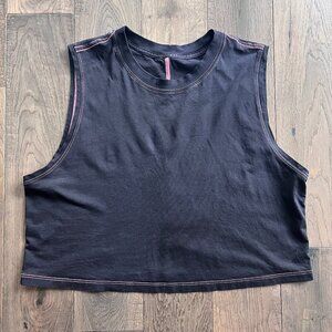 Lululemon Crop Boxy Tank Top Black Size S Contrast Stitch Gym Yoga Activewear